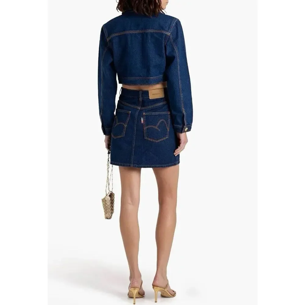 NWT Farm Rio Basic Cropped Denim Jacket Gold Buttons Small - Picture 3 of 5